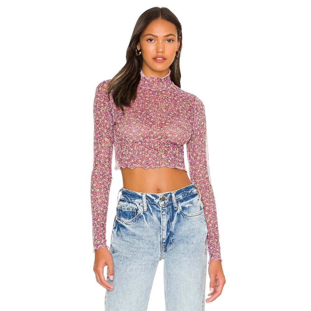 For Love & Lemons - Nadia Sheer Turtleneck Crop Top